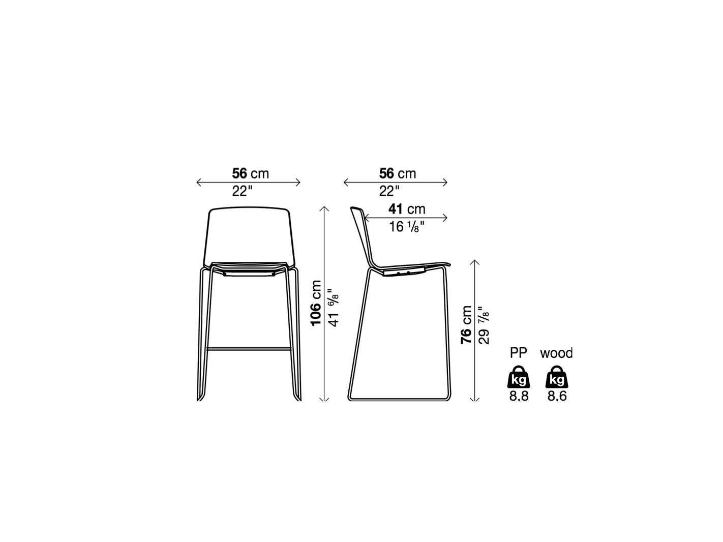 Rama Stackable Stool 拉瑪吧台椅 - 高背可堆疊款 / 座高 76cm