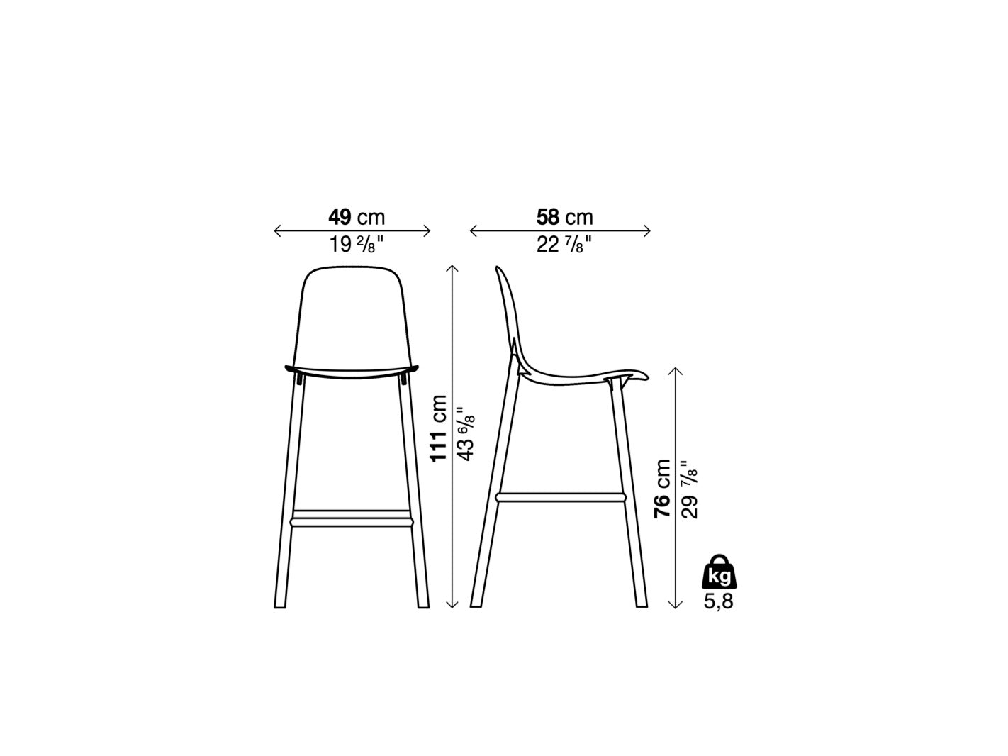 Sharky Stool 鯊魚吧台椅 - 高背款 / 鋁腳 / 座高 76cm