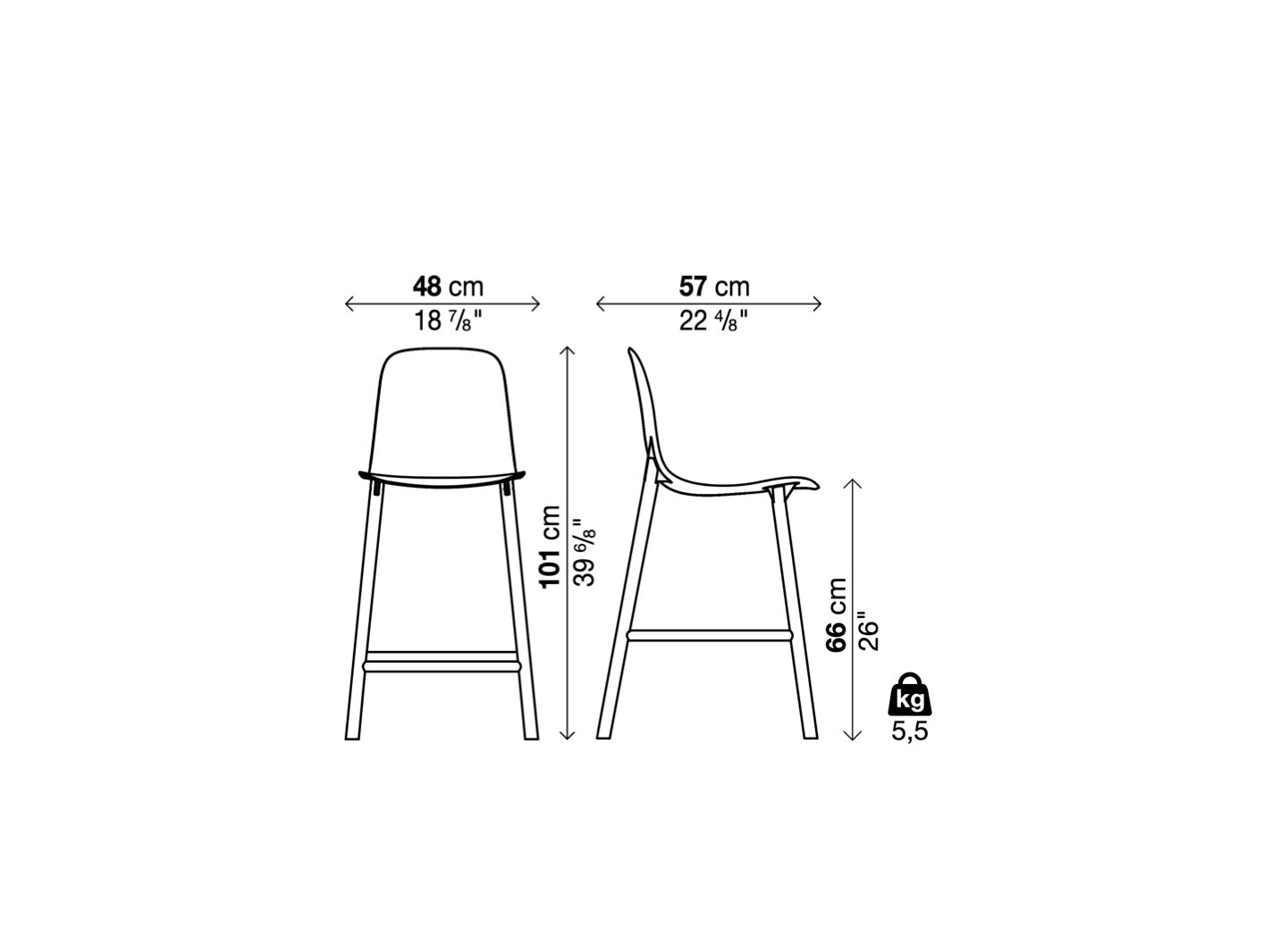 Sharky Stool 鯊魚中島椅 - 高背款 / 木腳 / 座高 66cm