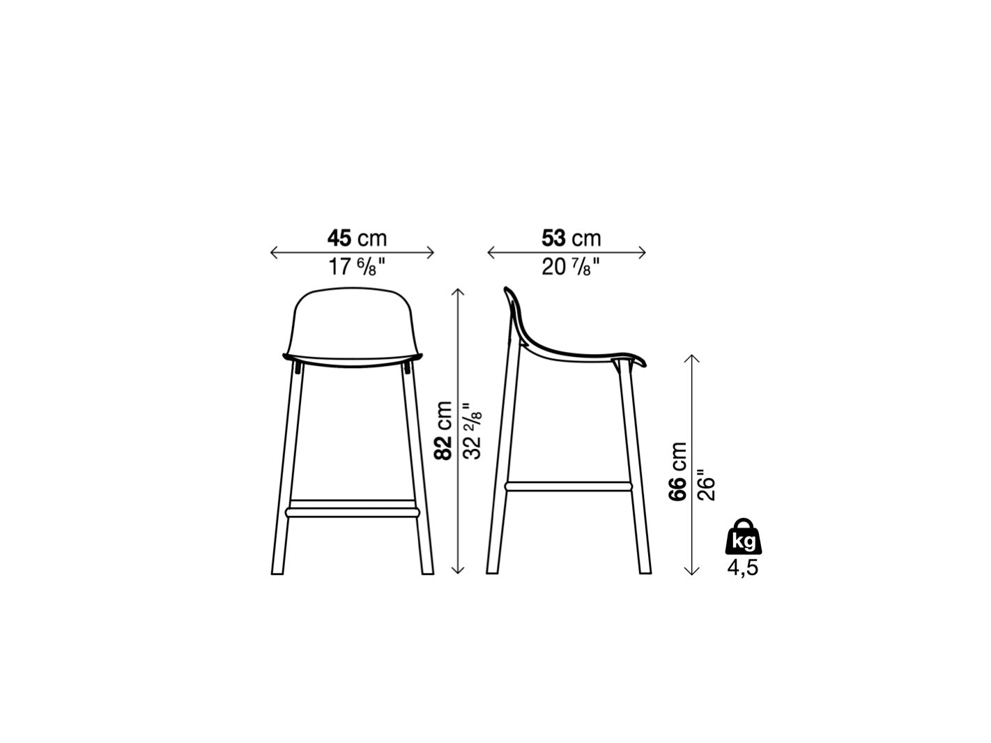 Sharky Stool 鯊魚中島椅 - 低背款 / 木腳 / 座高 66cm